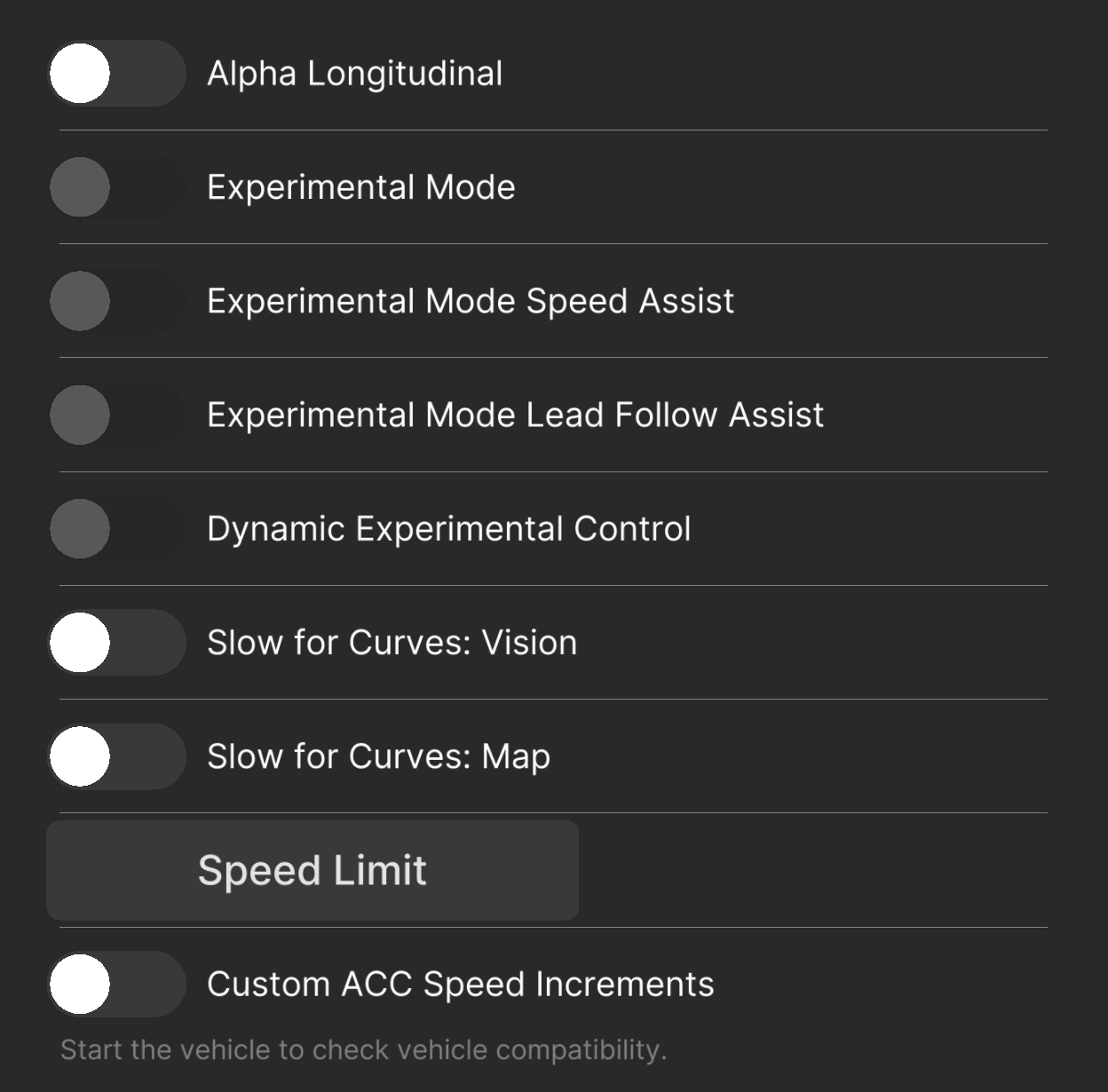 The Cruise settings panel on comma 3X