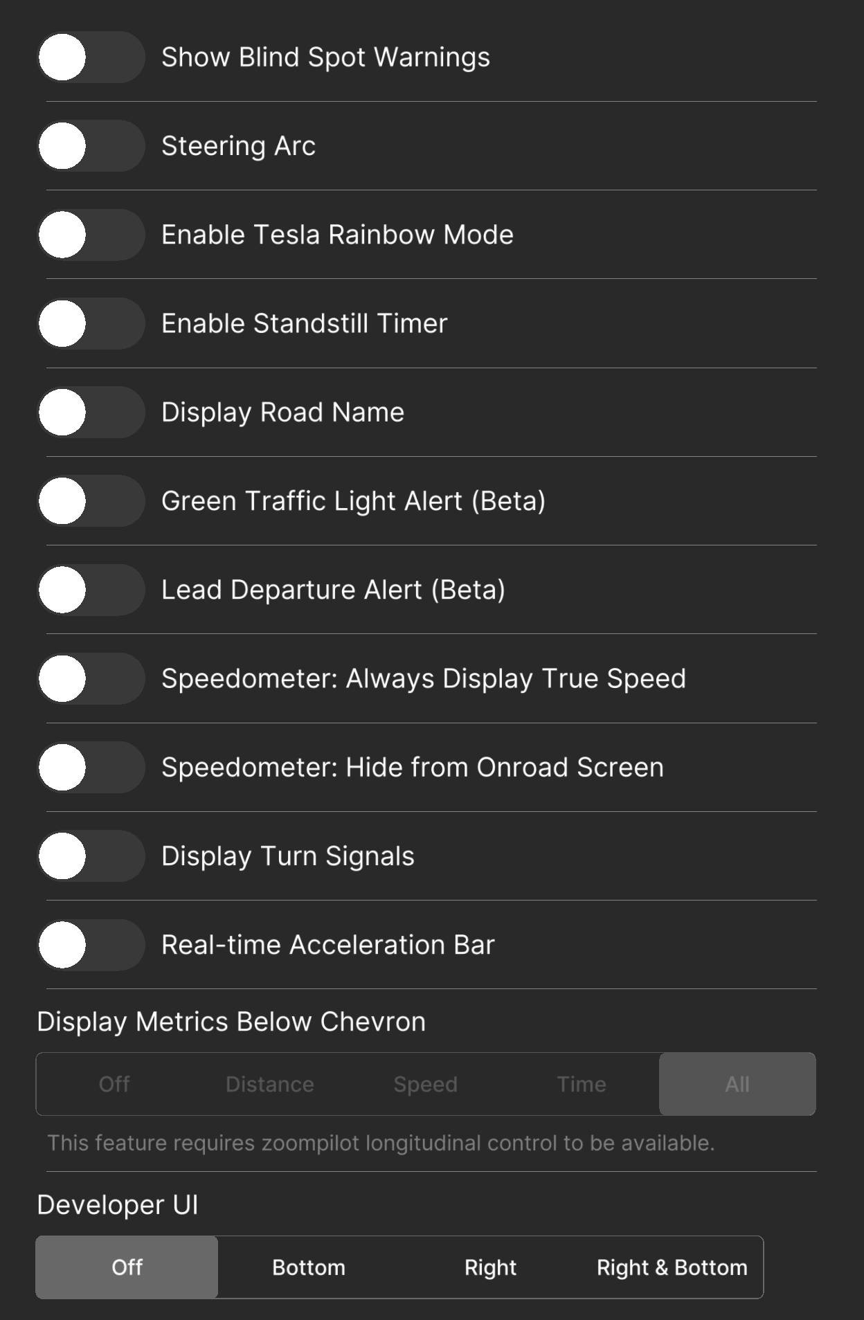 The Visuals settings panel on comma 3X